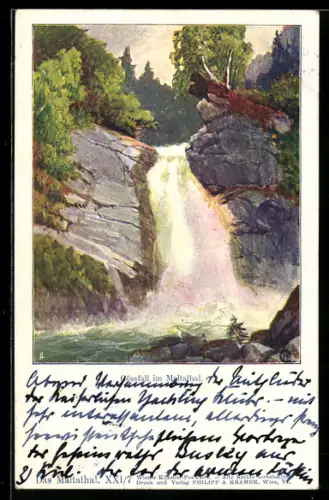 Künstler-AK Philipp + Kramer Nr. XXI /7: Gössfall im Maltathal, Ortsansicht