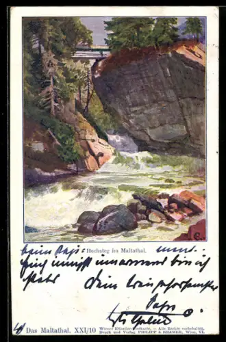 Künstler-AK Philipp + Kramer Nr. XXI /10: Hochsteg im Maltatal