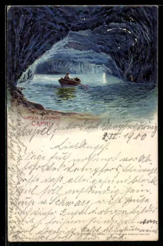AK Capri, Grotta Azzurra, Ruderboot in der blauen Grotte