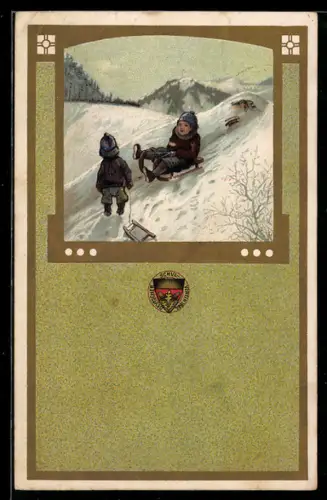 AK Deutscher Schulverein, Kinder mit Schlitten im Schnee