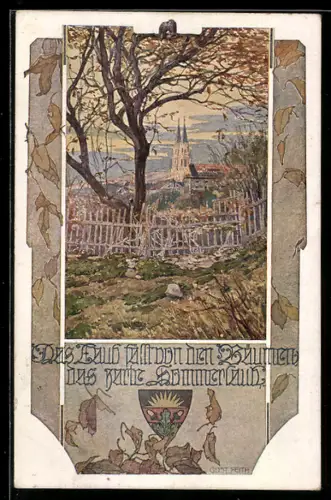 AK Deutscher Schulverein NR 1028: Ortsansicht mit Kirche im Herbst