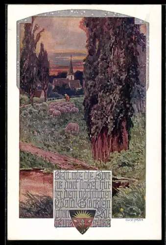 AK Deutscher Schulverein Nr. 1015: Hirte mit einer Schafherde auf einer Wiese