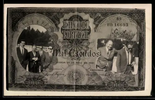 AK Eintausend portugiesische Escudos-Schein mit Gruppenportraits von Männern an Anzügen