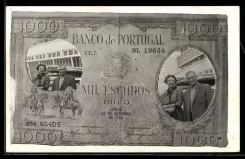 AK Eintausend portugiesische Escudos-Schein mit Paarportrait eines älteren Paares