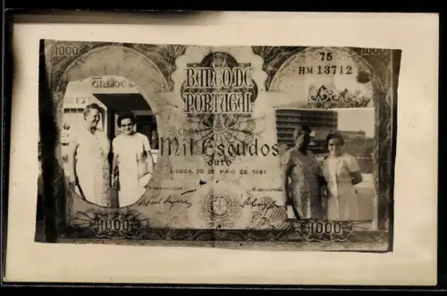 AK Eintausend portugiesische Escudos-Schein mit Paarportrait zweier Damen