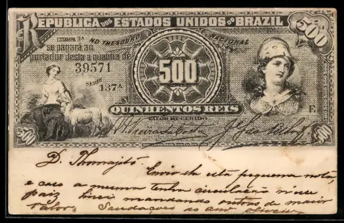 AK Brazilianischer Geldschein, 500 Reis