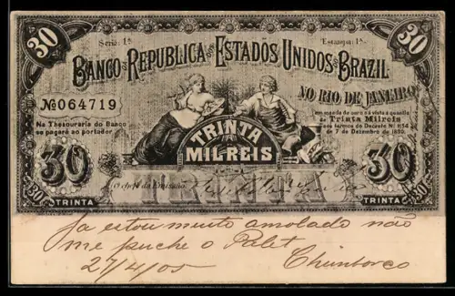 AK Brazilianischer Geldschein 30 Reis, Trinta Mil Reis