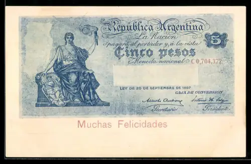 AK Argentinischer Geldschein 5 Pesos