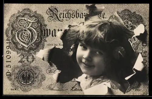 AK Reichsbanknote 20 Mark, Porträt eines kleinen Kindes