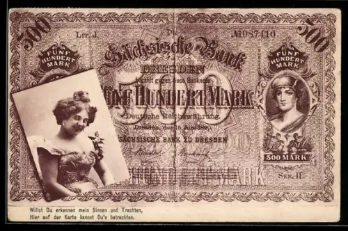 AK Geldschein Sächsische Bank 500 Mark