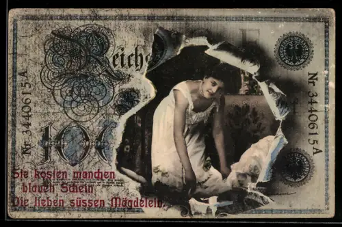 AK Reichsbanknote 100 Mark, Dame in Unterwäsche