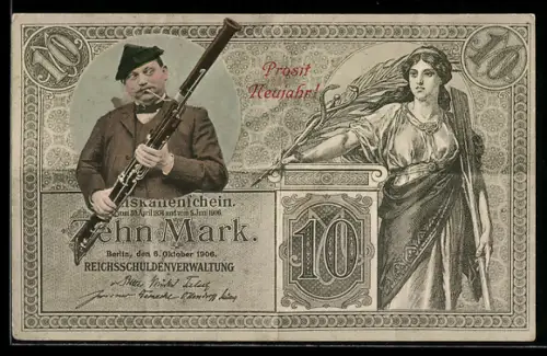 AK Zehn Mark Schein, Musiker mit Fagott, Neujahr