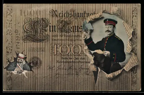 AK Reichsbanknote 1000 Mark, Postbote mit Briefen
