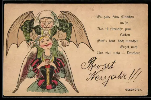 Vorläufer-AK Holde Dame mit Engelsflügeln mit böser Frau, 1894