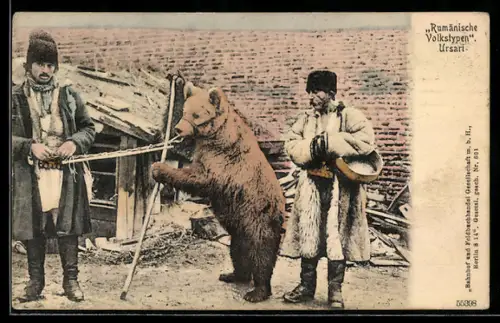 AK Rumänen vom Volk der Ursari mit Tanzbär