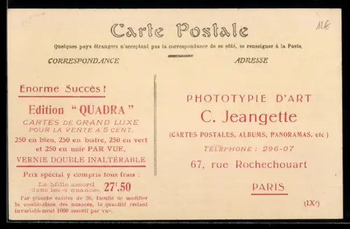 AK Paris, Phototypie d`Art C. Jeangette, Rue Rochechouart 67, Ansichtskartengeschichte