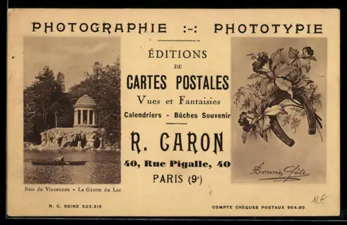 AK Paris, Photographie, Phototypie R. Caron, Rue Pigalle 40, Ansichtskartengeschichte