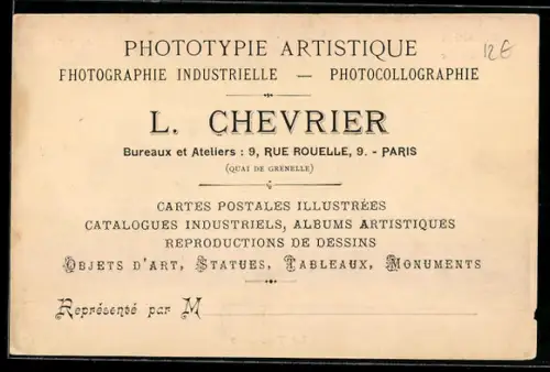 AK Paris, Photortypie Artistique L. Chevrier, Rue Rouelle 9, Ansichtskartengeschichte