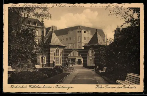 AK Wilhelmshaven-Rüstringen,  Tor von der Parkseite aus gesehen