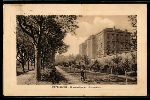 AK Offenburg, Partie in der Grabenallee mit Gymnasium