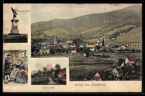 AK Oberkirch, Totalansicht des Ortes, Kriegerdenkmal und Schauenburg