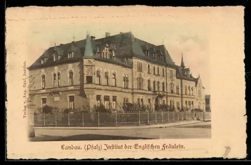 AK Landau /Pfalz, Institut der Englischen Fräulein mit Gartenanlage