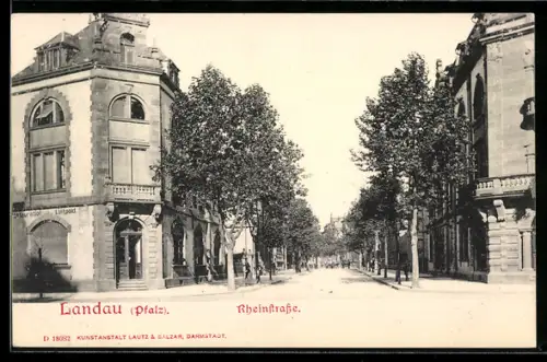 AK Landau /Pfalz, Blick in die Rheinstrasse mit Restaurant Luitpold