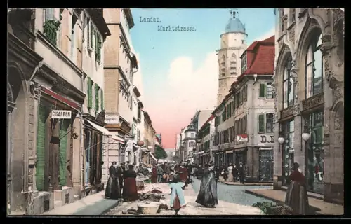 AK Landau, Marktstrasse mit Geschäften