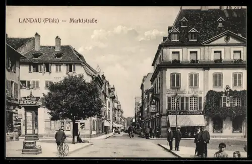 AK Landau /Pfalz, Partie in der Marktstrasse mit Tuchgeschäft von Eichenlaub & Meyer