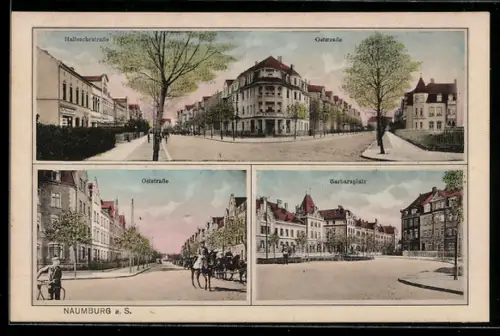 AK Naumburg a. S., Hallesche Strasse, Oststrasse, Artillerie-Kaserne, Barbaraplatz
