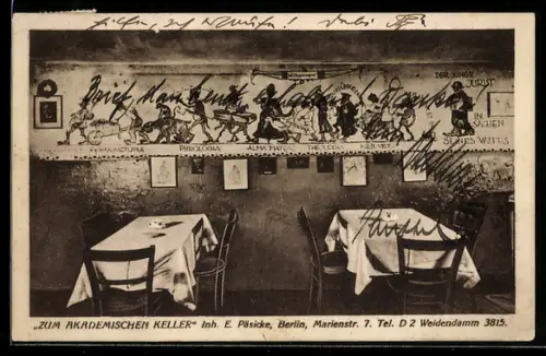 AK Berlin, Gasthaus zum akademischen Keller, Inh. E. Päsicke, Marienstrasse 7, Gästetische