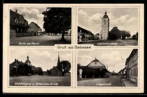 AK Gebesee, Laurentiuskirche, Partie am Markt und Katharinen-Kirche