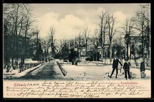 AK Lübeck, Partie am Lindenplatz im Winter