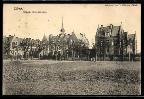 AK Lübeck, Allgemeines Krankenhaus mit Grünanlagen, Aussenansicht