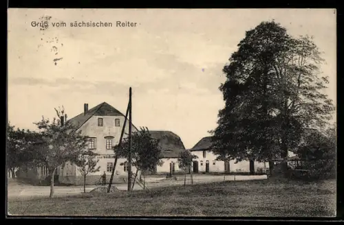 AK Zinnwald, Gasthof Sächsischer Reiter mit Grünanlagen