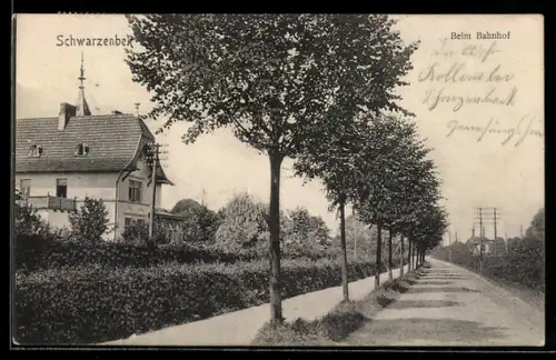 AK Schwarzenbek, Partie beim Bahnhof mit Grünanlagen