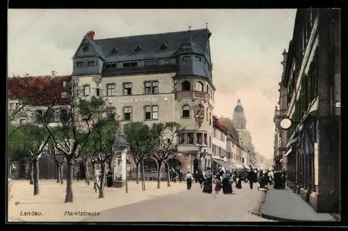 AK Landau, Partie in der Marktstrasse mit Adler-Apotheke