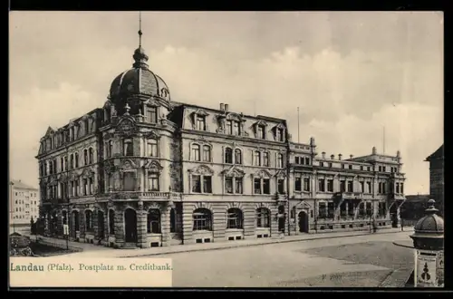 AK Landau, Postplatz mit Creditbank