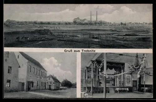 AK Trebnitz / Halle, Panorama, Gasthaus, Saalansicht