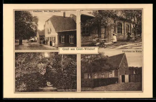 AK Grosswilsdorf, Gasthaus, Saal, Waldweg nach Naumburg, Forsthaus im Walde