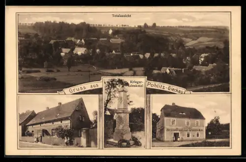 AK Pohlitz-Gieckau, Totalansicht und Restaurant zur grünen Aue