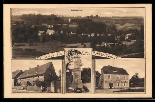 AK Pohlitz-Gieckau, Totalansicht und Restaurant zur grünen Aue