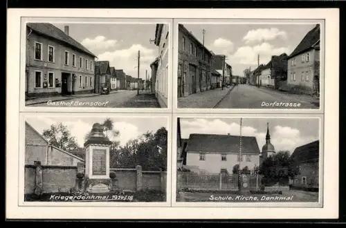 AK Bernsdorf / Kahlwinkel, Gasthof, Kriegerdenkmal 1914-18, Dorfstrasse