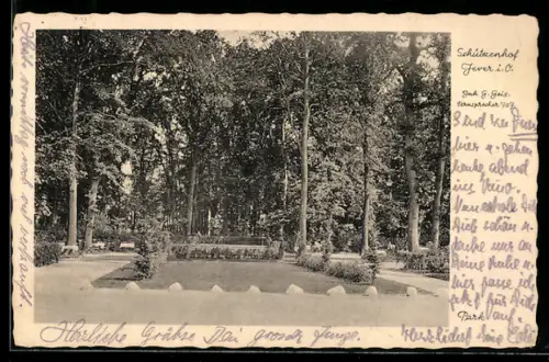 AK Jever, Partie im Schützenhof mit gepflegter Gartenanlage