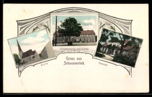 AK Schwarzenbek, Friedenseiche und Schule, Kirche, Pastorat