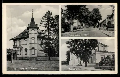 AK Schwarzenbek, Rathaus, Bahnhof, Lauenburgerstrasse