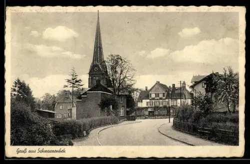 AK Schwarzenbek, Strassenpartie mit Hotel Deutsches Haus und Kirche