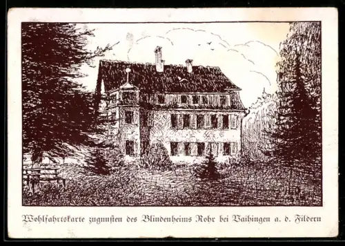 Künstler-AK Stuttgart-Rohr, das Behindertenheim