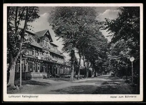 AK Fallingbostel, Hotel zum Böhmetal mit Strassenpartie