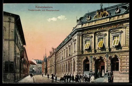 AK Kaiserslautern, Theaterstrasse mit Hauptpostamt